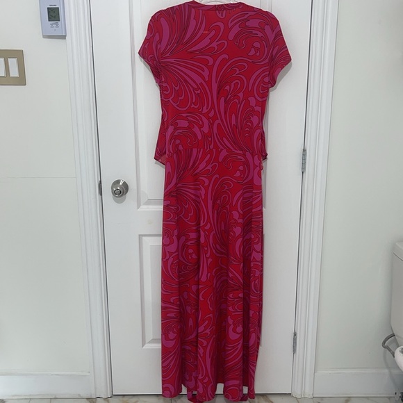 Michael by Michael Kors Red and Pink Print High-Low Wrap Dress - Picture 6 of 7